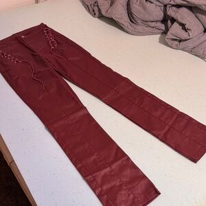 SHEIN Burgundy Lace-Up Pants